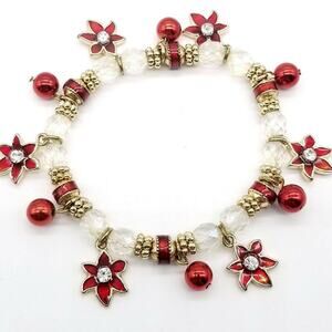 💜 3/$25 💜 Kenneth Cole Bracelet Christmas Poinsettia Stretch Enameled Charms
